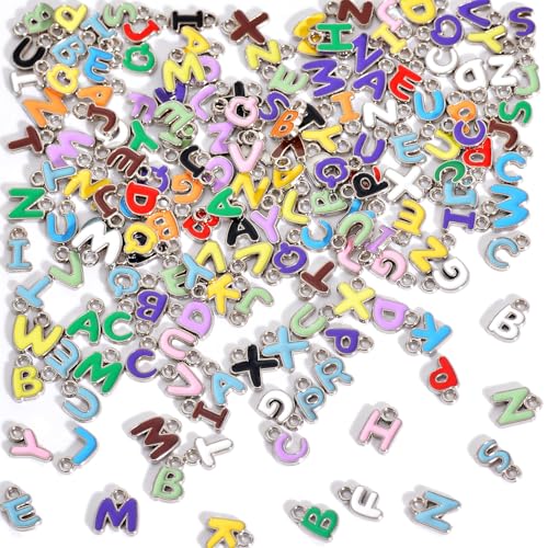 stino 200Pcs A-Z Metal Letter Charms for Jewelry Making, Capital Alphabet Initial Charms for Bracelet Earrings Craft (200Pcs Random Silver Cursive)
