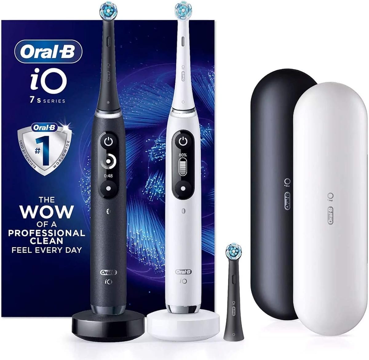 Oral-B iO Series 7s Rechargeable Toothbrush with 2 Handles, 2 Chargers, 3 Brush Heads and 2 Deluxe Travel Cases
