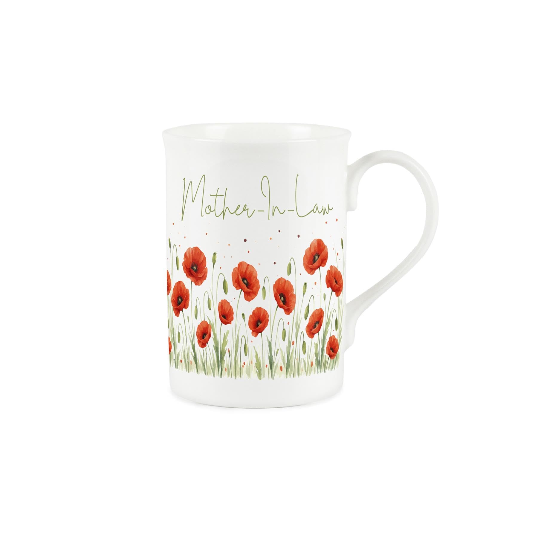 Purely Home Red Summer Poppies Mother-in-Law Mug - Green & Red Floral Meadow Gift/Present for Relative - Remembrance Day Poppy Bone China Coffee/Tea Cup