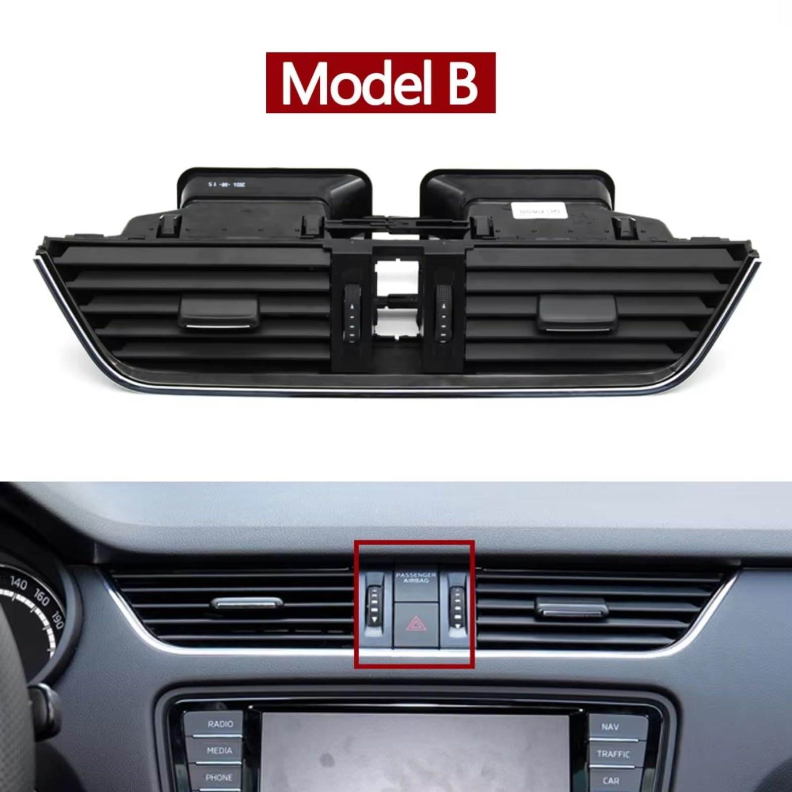 Compatible Avec Skoda Pour Octavia 2015-2021, Ensemble Sortie Climatisation Centrale Pour Tableau Bord Avant Voiture 5E0820951 5E0820951CZLL Remplacement Ventilation(Model B)