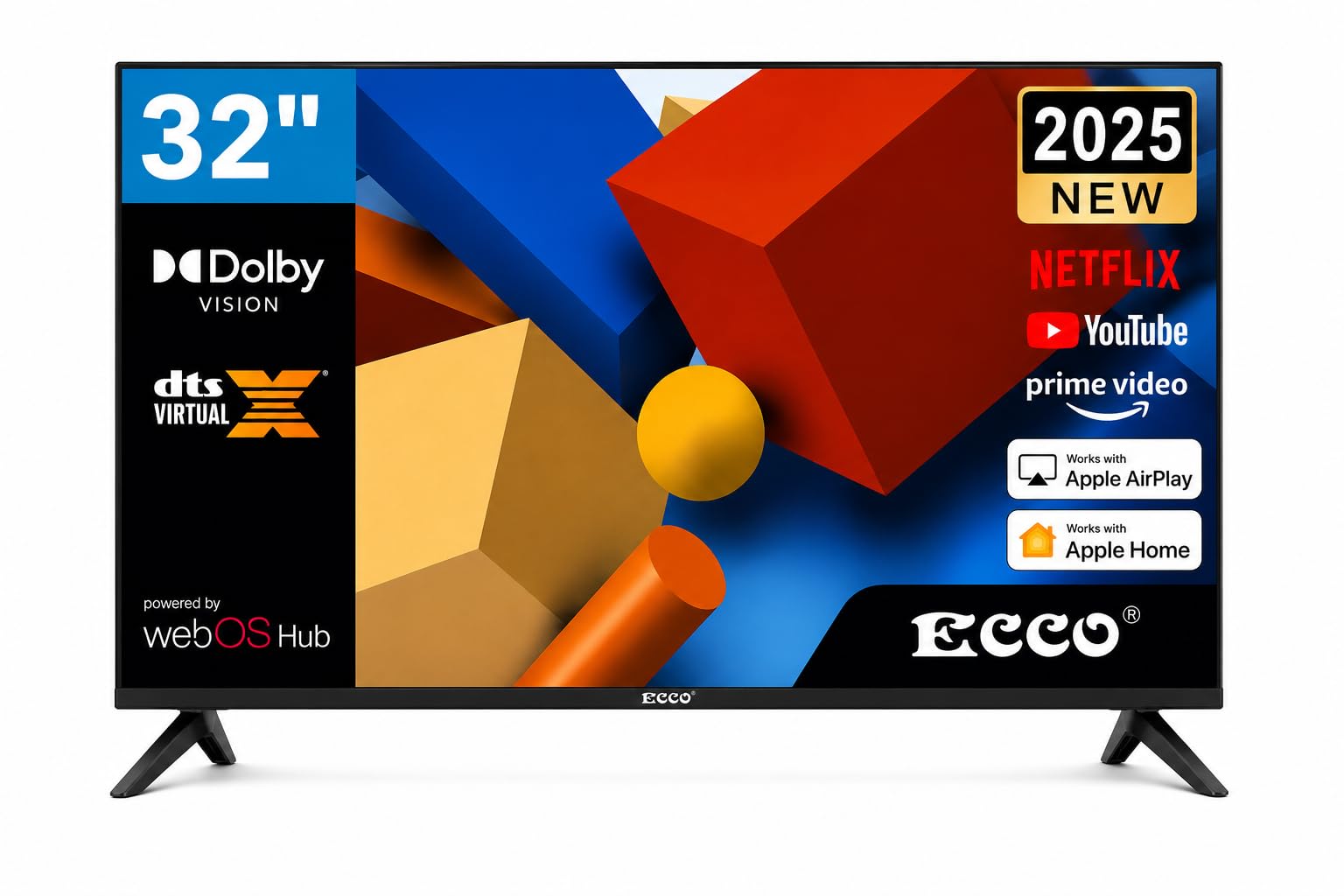 ECCO 32-Inch HD Ready Smart TV with webOS Hub | Netflix, YouTube