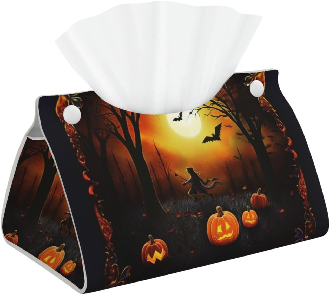 Halloween Party Tissue Box Cover PU Leather Tissue Holder Rectangle Facial Tissue Case Modern Decorative Facial Paper Organizer Dispenser Home Office Car Napkin Holder