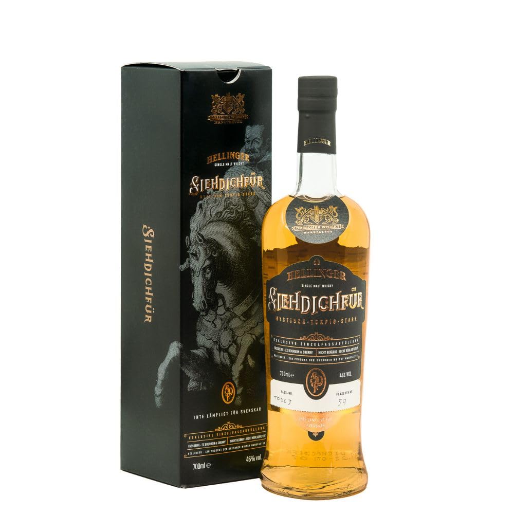 HELLINGER 42 SIEHDICHFÜR - Sächsischer Single Malt Whisky - 46% Vol. Alkohol 700ml - Mit Noten von Vanille, Karamell, Rosinen & Schokolade – Dresdner Whisky Manufaktur – Räucherung über Torf