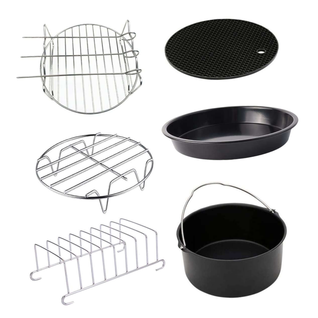 6pezzi Accessori Per Friggitrice Ad Aria Teglia Per Pizza Vassoio e Piastra Per Cottura Utensili Da Cucina Non Stick Per Cake e Biscotti Compatibile Con Friggitrici Ad Aria