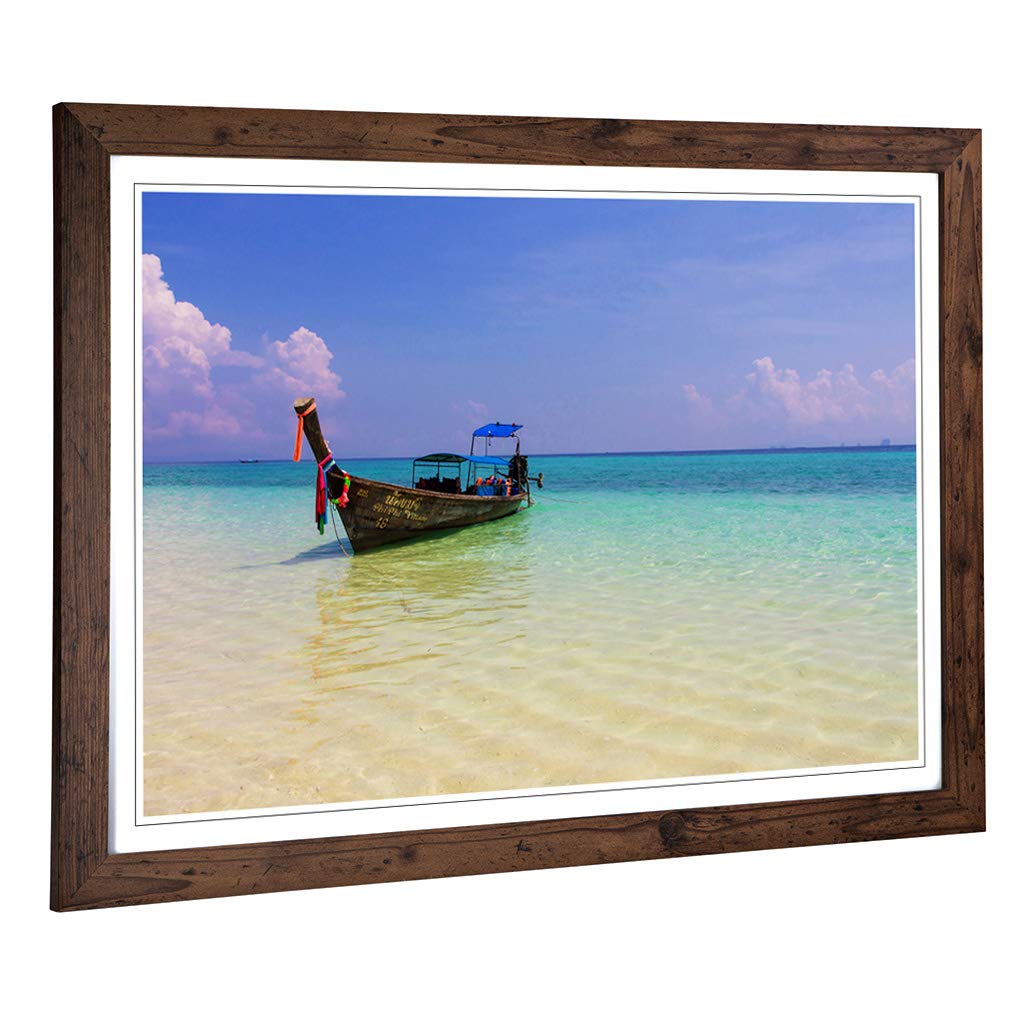 Big Box Art Framed Print of Longboat Boat in Thailand Seascape Design | Wall Art Picture | Home Decor for Kitchen, Living Room, Bedroom, Hallway, Walnut, A2 / 24.5x18 Inch / 62x45cm
