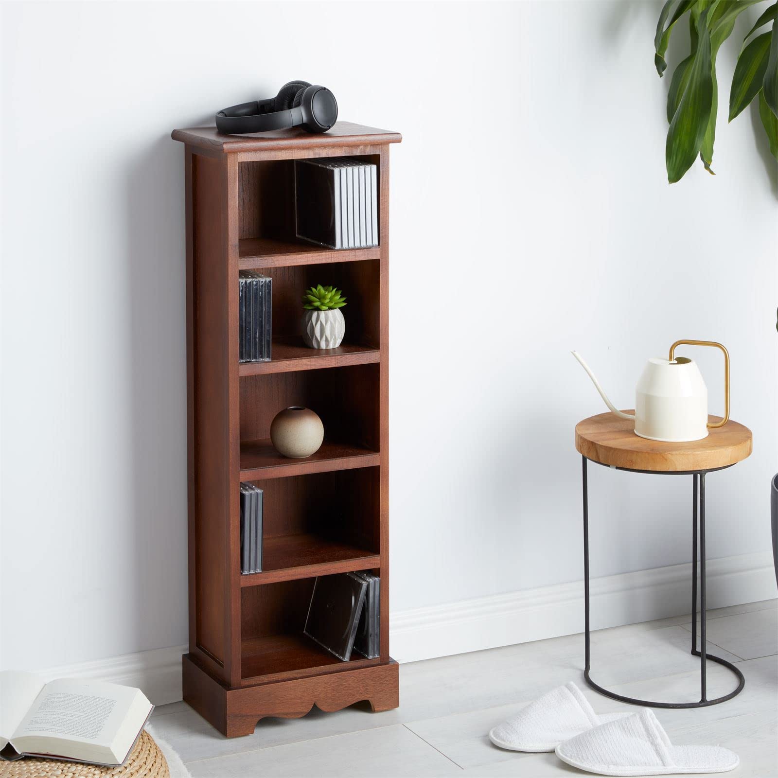 IDIMEX Etagère Musica, Rangement pour CD avec 4 tablettes, au Style Maison de Campagne, en Bois de Paulownia et MDF lasuré Brun foncé