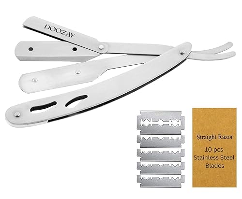 Miniatura 8 de Doozay Maquinilla de afeitar recta para hombres  Maquinilla de afeitar premium de una sola hoja  10 cuchillas de acero inoxidable reemplazables  Kit