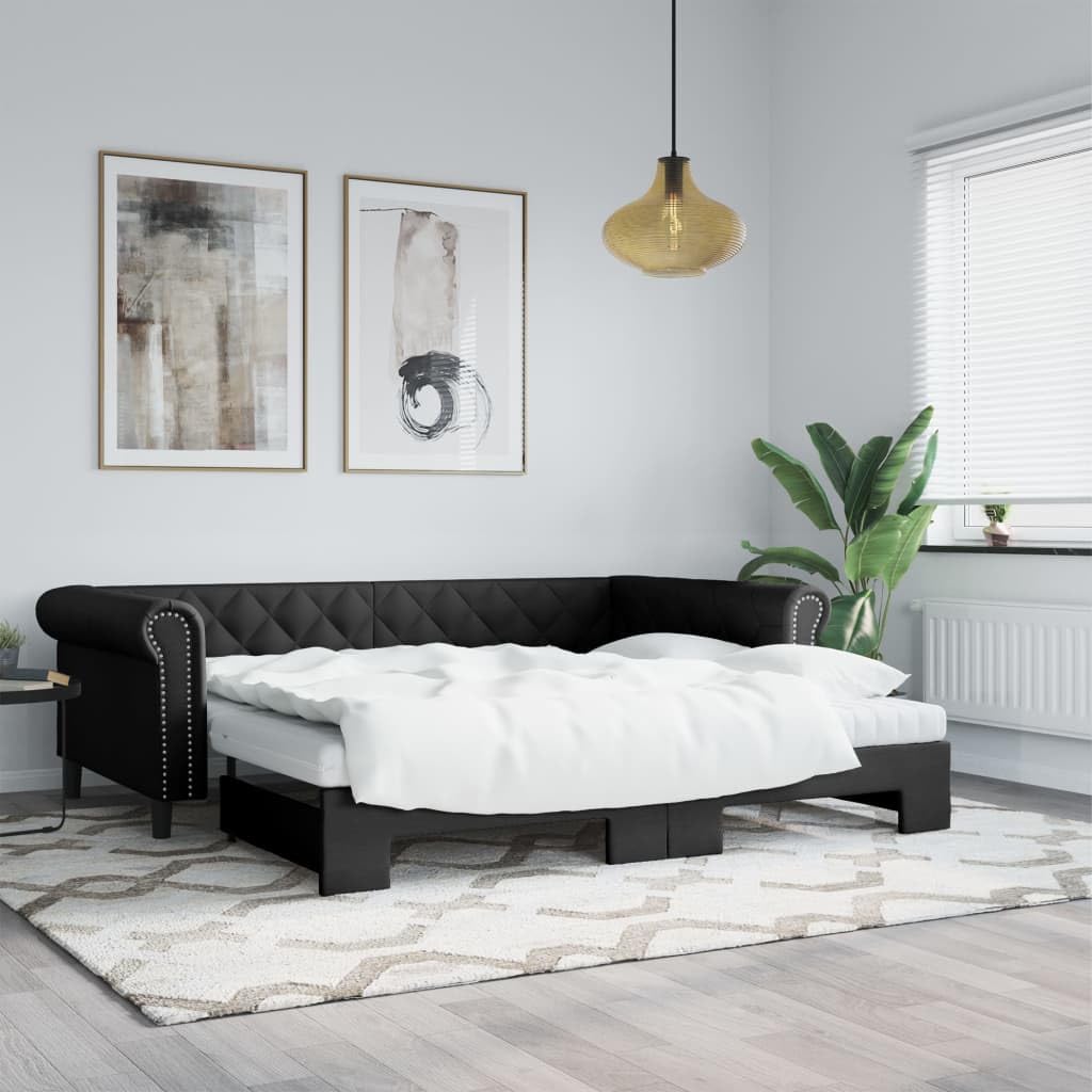 vidaXL Divano letto allungabile con rete a doghe, letto per camera da letto, soggiorno, divano, letto estraibile, nero, 90 x 200 cm
