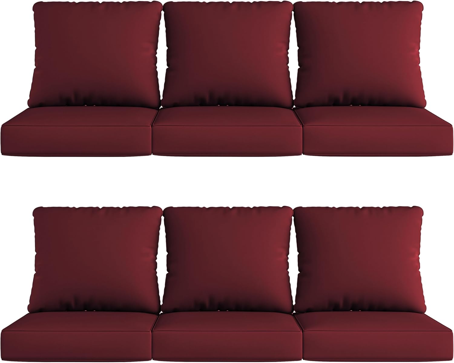 24.5" Deep Seat Outdoor Cushion Set with Back Pillows, Patio Furniture Cushions, Sectional Sofa Bistro Chair Cushion - Red, Set of 6