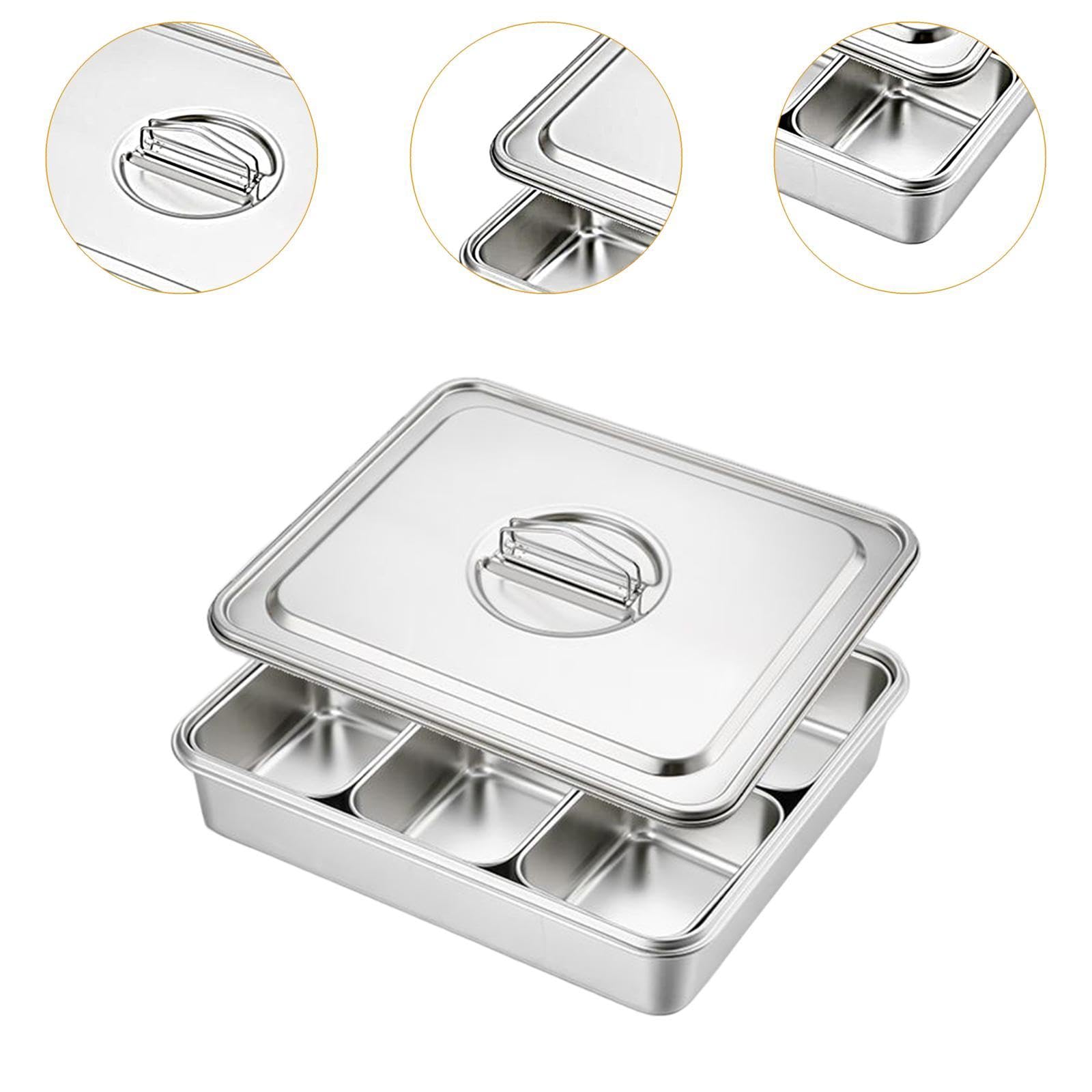 Juego de Calentadores de Comida para Buffet con Tapa, Resistente Al óxido, Bandeja Rectangular para Catering, Ideal para Fiestas, 6 Compartimentos, Individual
