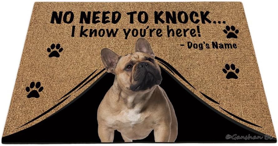 Personalized Door Mat with Funny Dog French Bulldog Welcome Floor Mat No Need to Knock I Know You're Here Gift for Dog Lover 23.6" X 15.7", Style 1