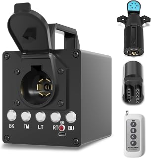 Portable Trailer Light Tester Box, Wireless Remote Control Operation, with 12V 10Ah Battery and 7 Pin Trailer Plug, 7-Way Flat (Spade) 3/4/5-Flat Pin Type, Testing Most Trailer Taillights