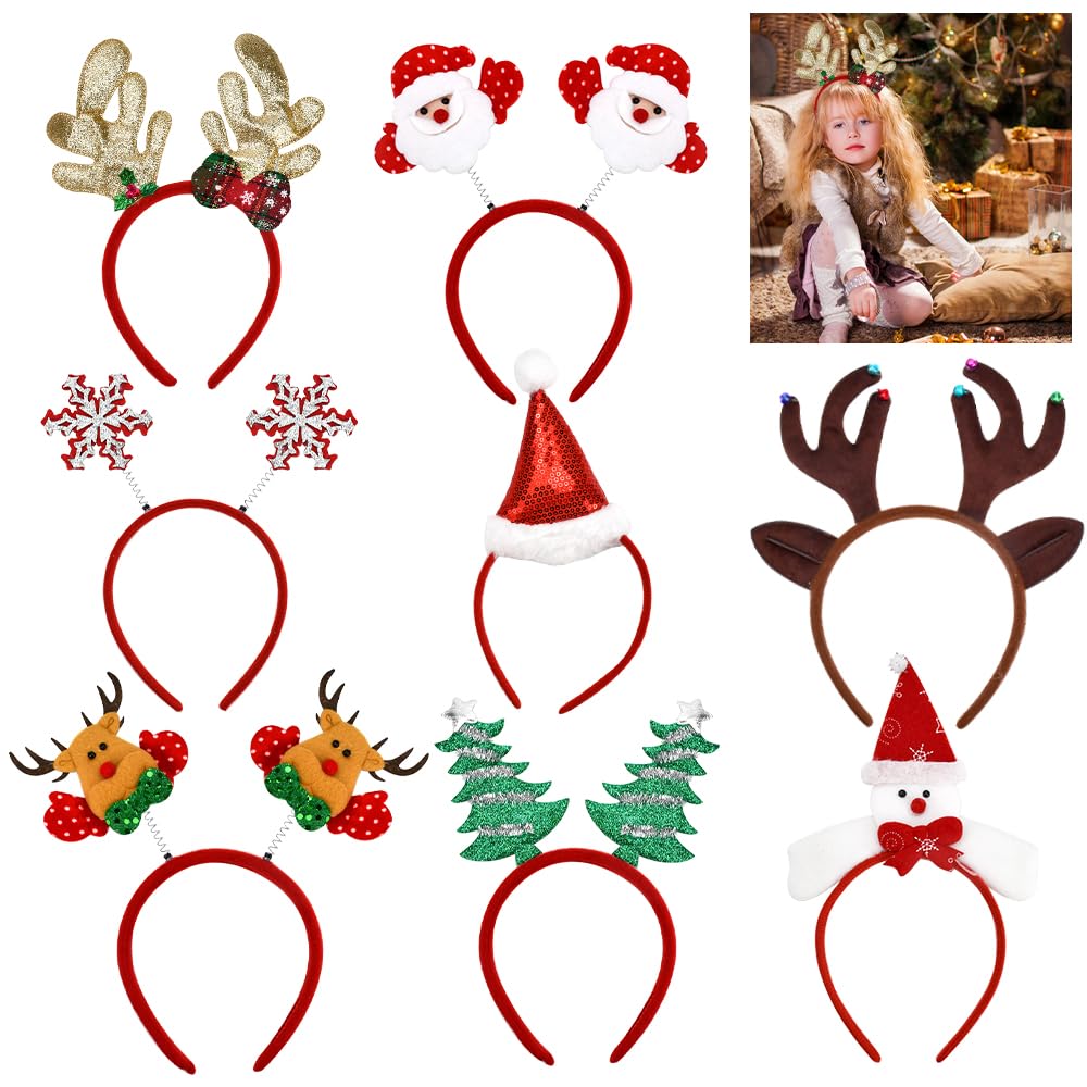 NAROSEBE 8 Diademas de Navidad para Mujer Diadema Gorro de Navidad Cuernos de Reno Árbol de Navidad Copo de Nieve Elfo Diadema para Navidad Fiestas de Navidad Cosplay