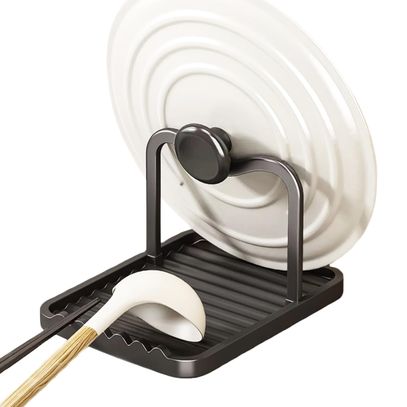 Anti-Rust Metal Spoon Rest with Lid Holder While Cooking, Black