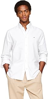 Tommy Hilfiger Men's Heritage Oxford Solid Regular Long Sleeve Shirts Optic White