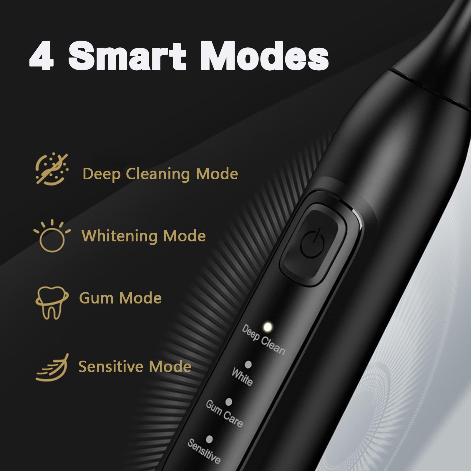Spazzolino Elettrico Sonico,42000vpm Con 2 Testine,Selezione di 5 Modalità, 1200mah,Durata 120 Giorni,Timer Intelligente Di 2 Minuti,Custodia Per Spazzolino Da Viaggio,Nero/Bianco (Black)
