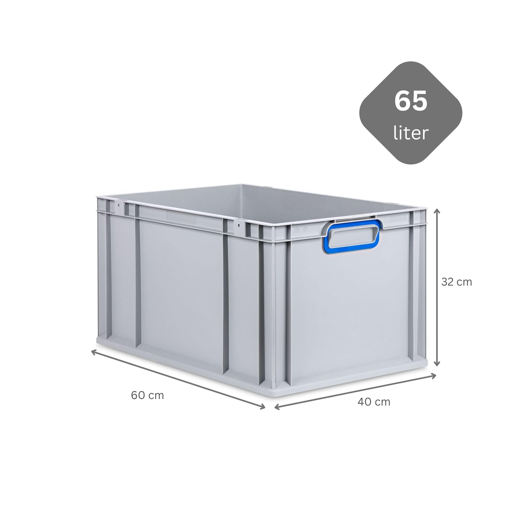 PROREGAL SET SUPER ÉCONOMIQUE 3x Bac Euro NextGen Color | HxLxP 32x40x60cm | 65 litres | Poignées bleues fermées | Fond renforcé | Eurobox, empilables