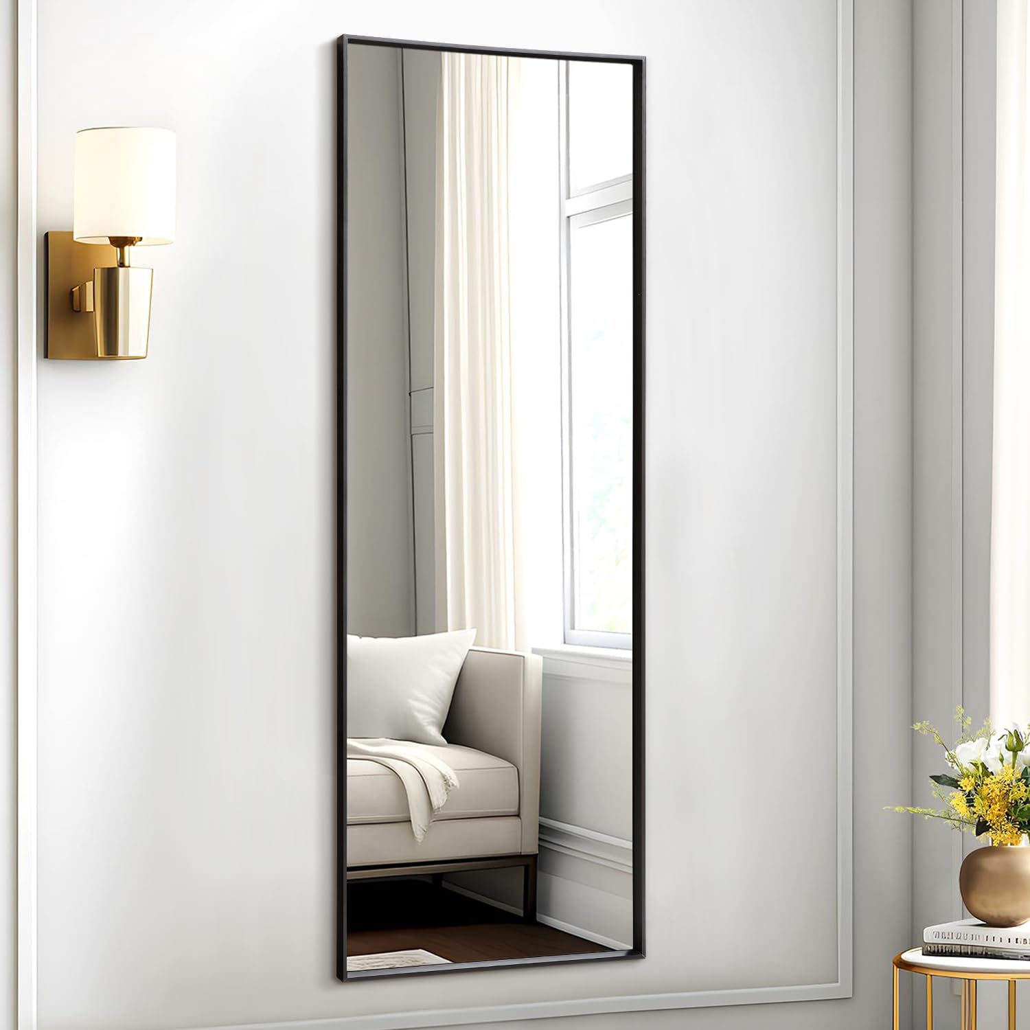 Aazzkang Black Full Length Wall Mirror With Metal Frame Modern Large Mirrors 120X40cm For Bedroom Living Room Bathroom Home Entryway Rectangular