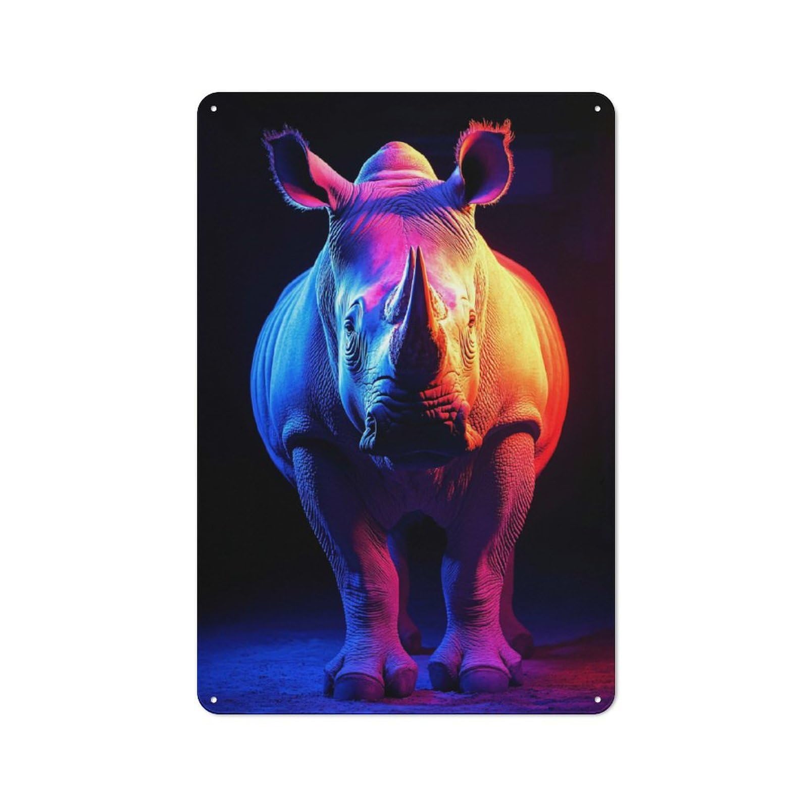 Junmoney Style-3 Vintage Neon Rhino Portrait Metal Plaque 30X20cm, Diner Style Decor For Bakery, Diner, Cafe Or Family Room
