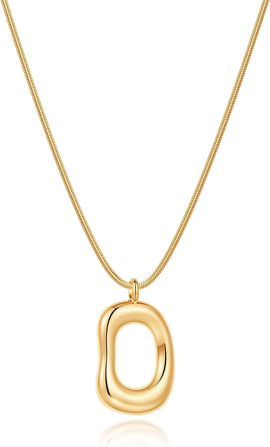 Robaice Gold Open Oval Pendant Necklace for Women, 14K Gold Plated