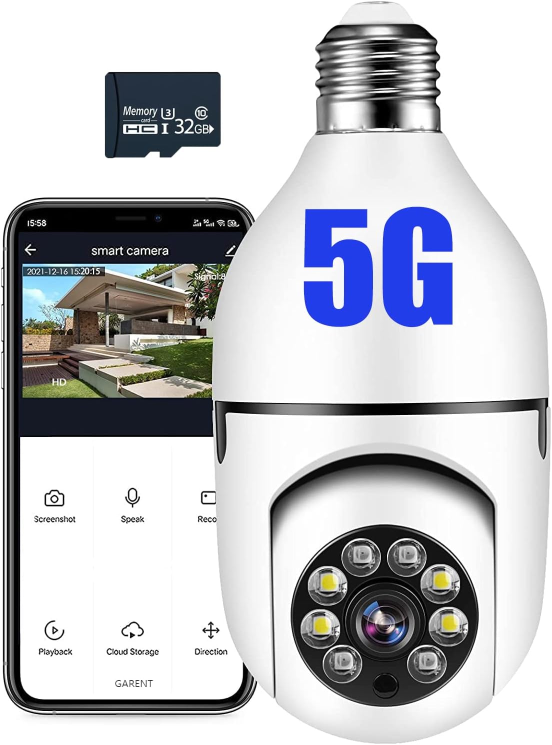 360 Degree Light Bulb Camera with 32G SD Card (Supports 2