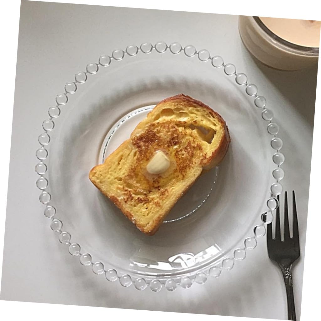 Piatto da Insalata in Vetro Trasparente Bordo Perla, Piatto da Dessert e Frutta 20 Cm, Stoviglie la Casa per Pranzi, Feste e Uso Quotidiano
