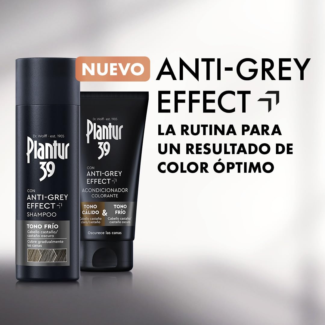 Plantur 39 Anti-Grey Effect Set con champú (200 ml) y acondicionador colorante (150 ml) – Para tonos fríos y cabello oscuro – Cubre progresivamente las canas y oscurece el cabello