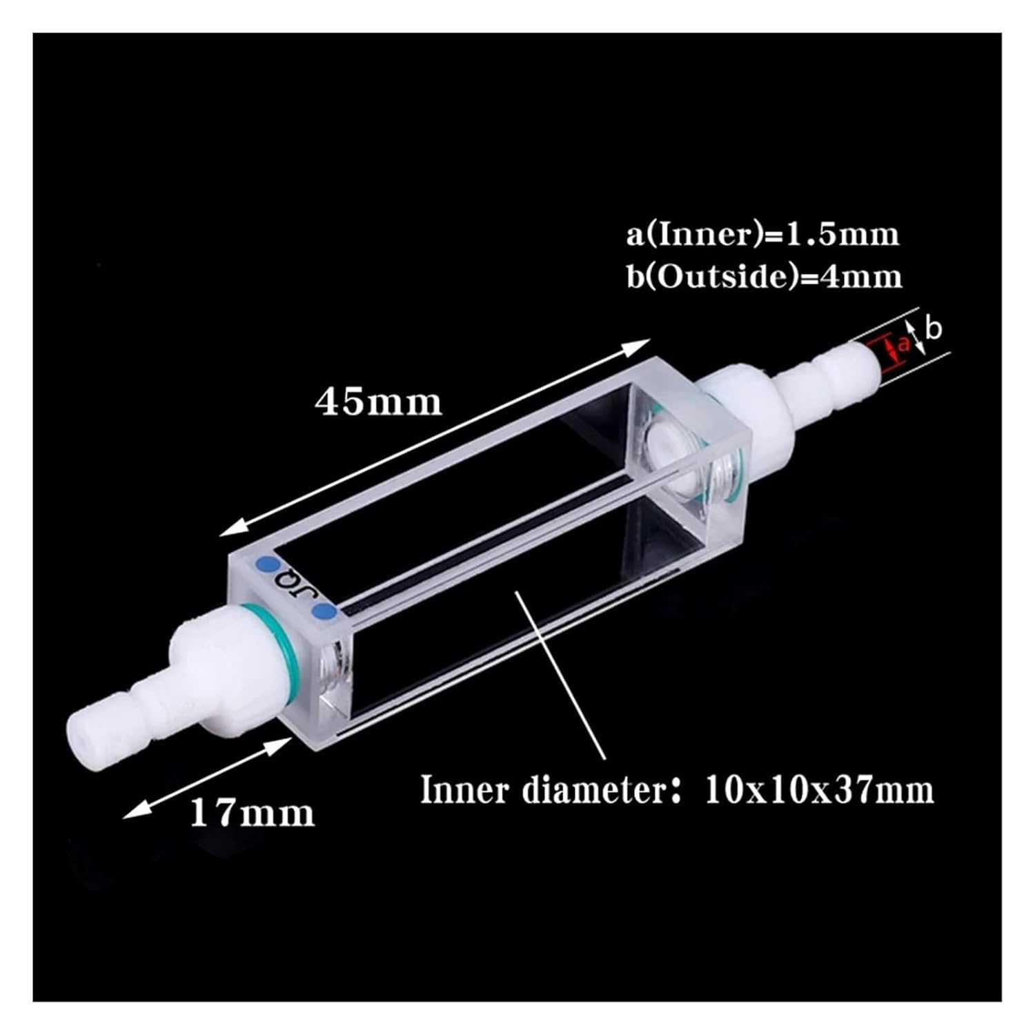 3.5ml 石英フローキュベット、M6 ネジコネクタ付き、パス長 10mm 実験室で使用