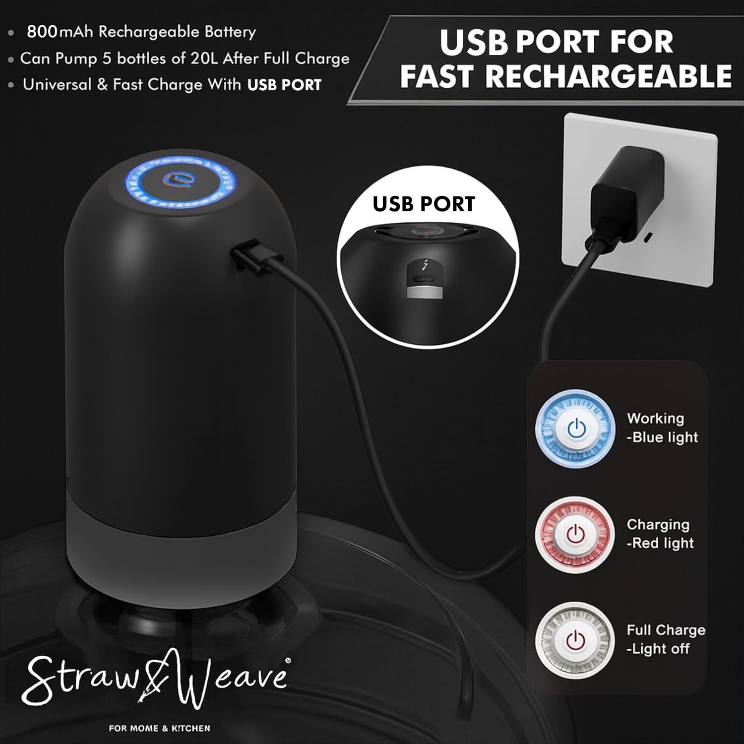 Automatic Water Dispenser Pump for 20 Litre Bottle | Big Battery - Portable USB Rechargeable Water Pump Dispenser for Home, Office | 1 Year Warranty, White 2