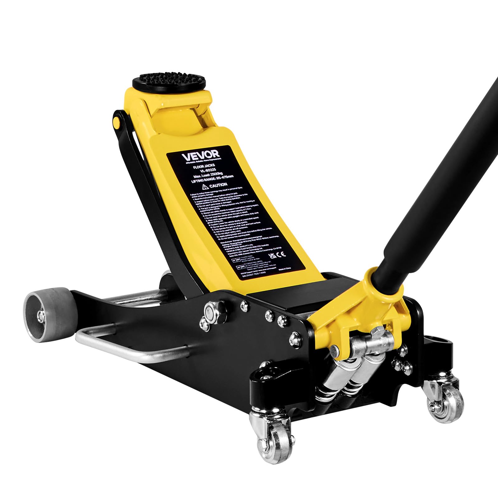 VEVOR Gato Hidráulico de Perfil Bajo Capacidad de 2,5 T, Gato de Acero para Coches, Bomba de Elevación Rápida de Pistón Doble, Rango de Elevación de 9,5 a 47,5 cm, para Automóviles, Vehículos