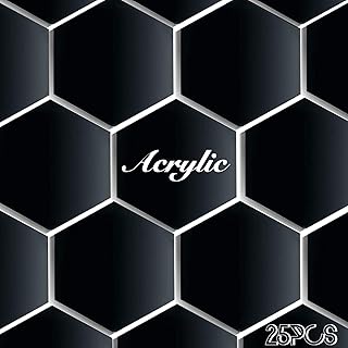 Aiishow 25 Pieces Hexagon Acrylic Place Card Black Acrylic Sheets, Blank Acrylic Hexagon Tiles, Escort Cards, Seating Name Cards For Table Setting Wedding Reception Party Banquet Table Setting Decor