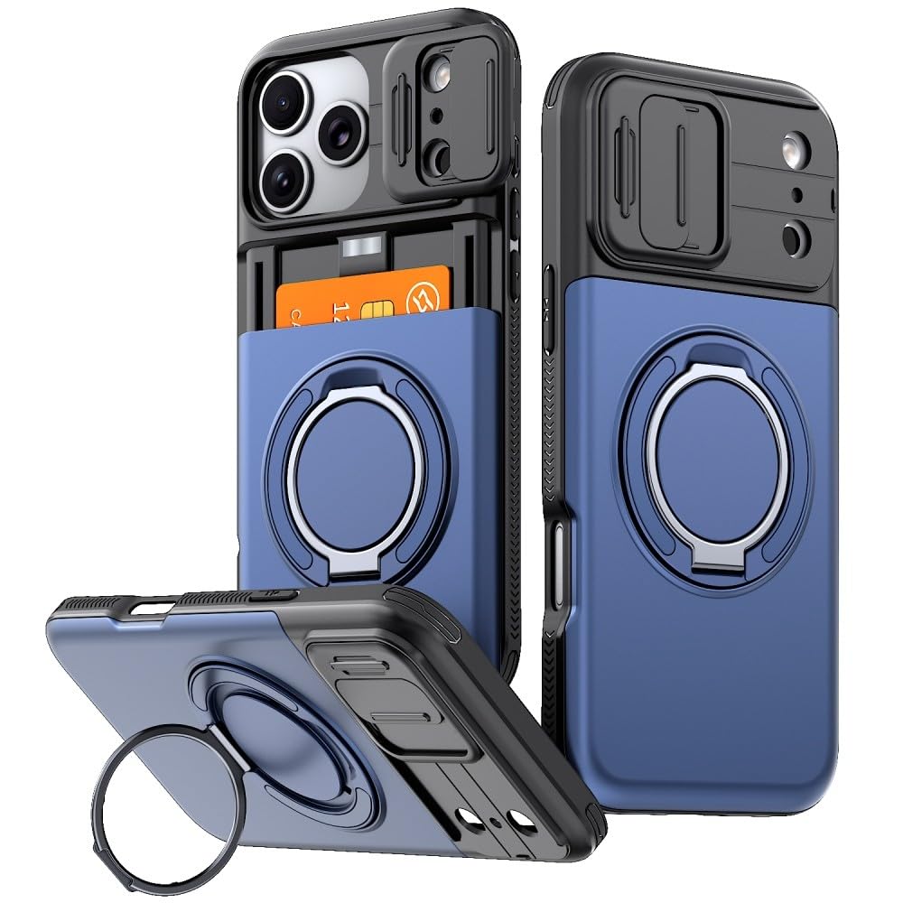 Generic Coque compatible avec iPhone 15 Plus (couleur : bleu) coque antichoc à anneau caché fente pour carte coque arrière