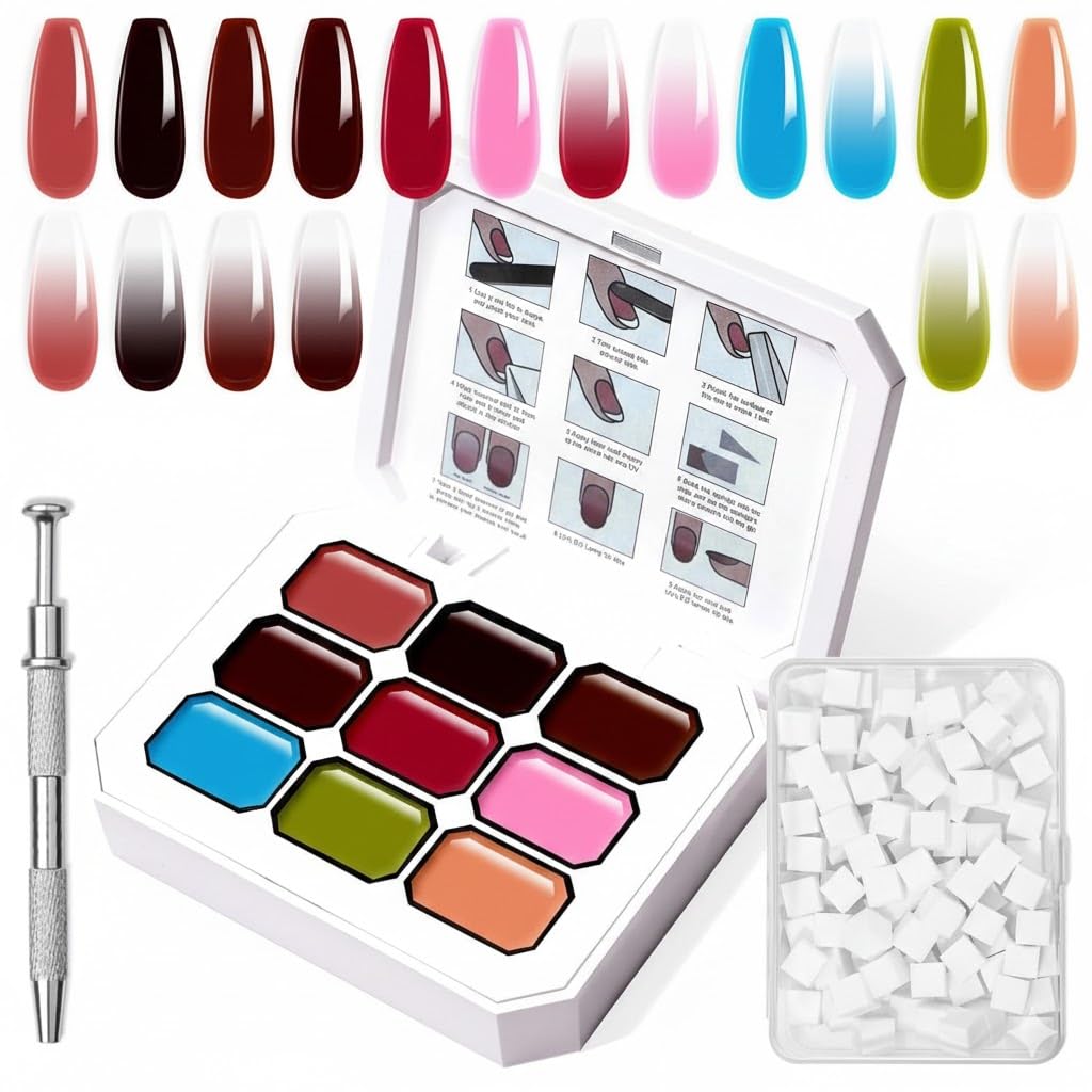 THR3E STROKES Ombre Gel Nail Polish with Nail Art Sponges for Pat Gel Ombre Color Palette Blush Effect Pat Painting Gradient Blooming Gels 9colors for Ombre Nails Multistyle French Manicure DIY (+ OMBRE SPOUNGE) (D+OMBRE SPOUNGE)-image-47