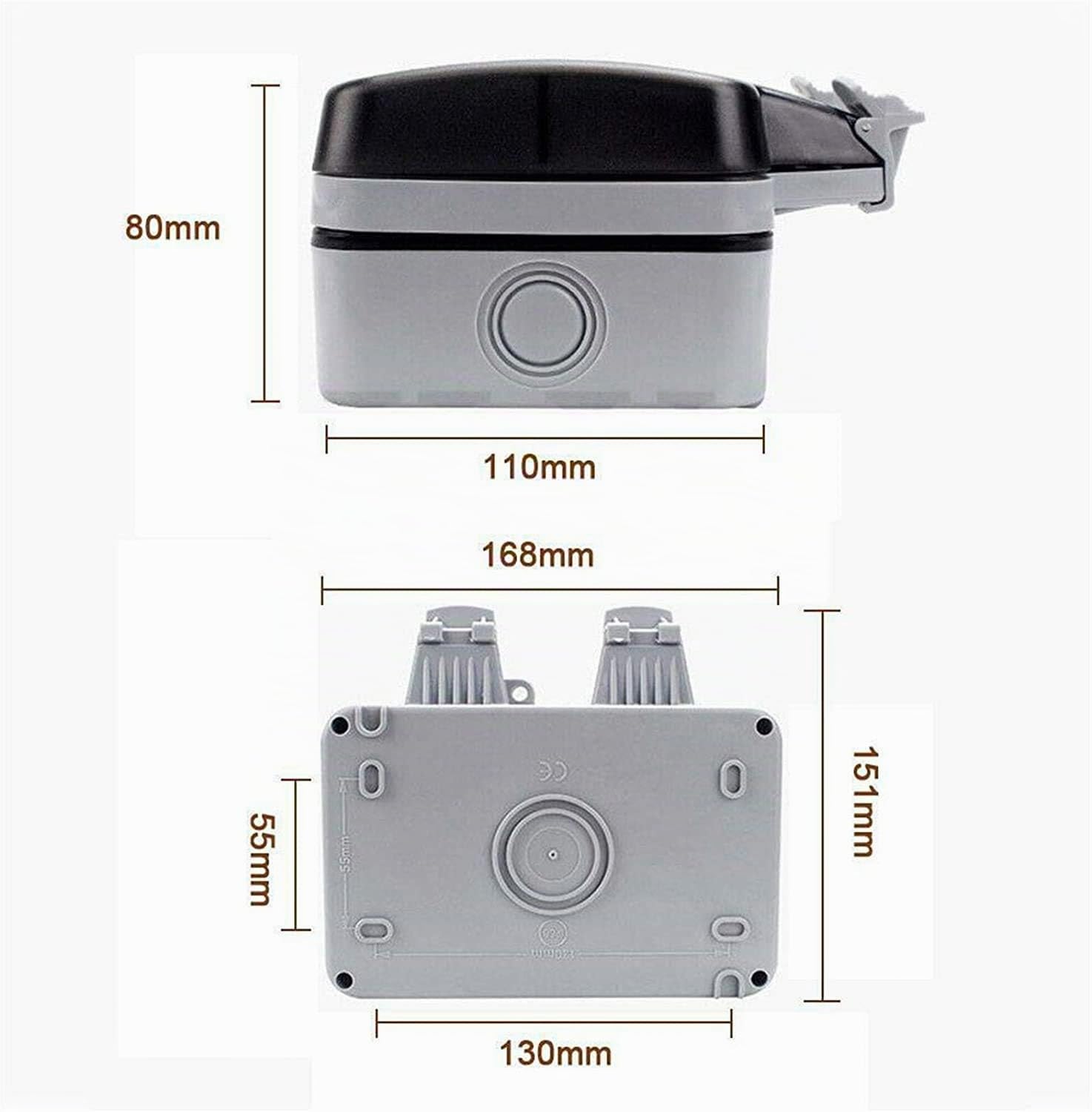 Toma de Corriente Exterior IP66 Conector USB con Doble Interruptor para Pared Enchufe con Tapa Abatible para Jardines al Aire Libre y Garajes (Doble)