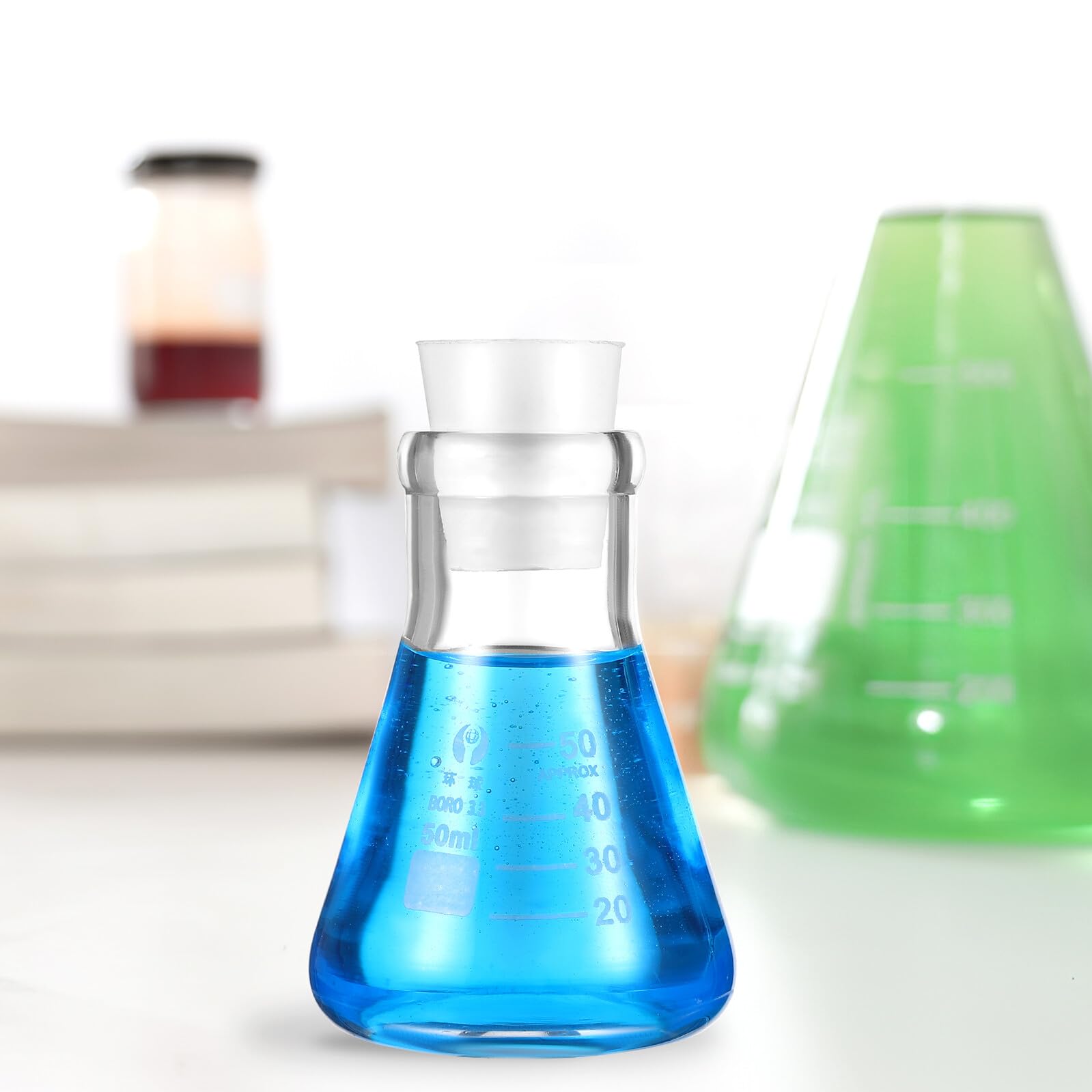Beuta Erlenmeyer con Scala 50 Ml in Vetro, Set 1 Pezzo | Pipetta 10 Ml e Bacchetta di Agitazione, Base Tonda Stabile, Spazzola per Pulizia Inclusa