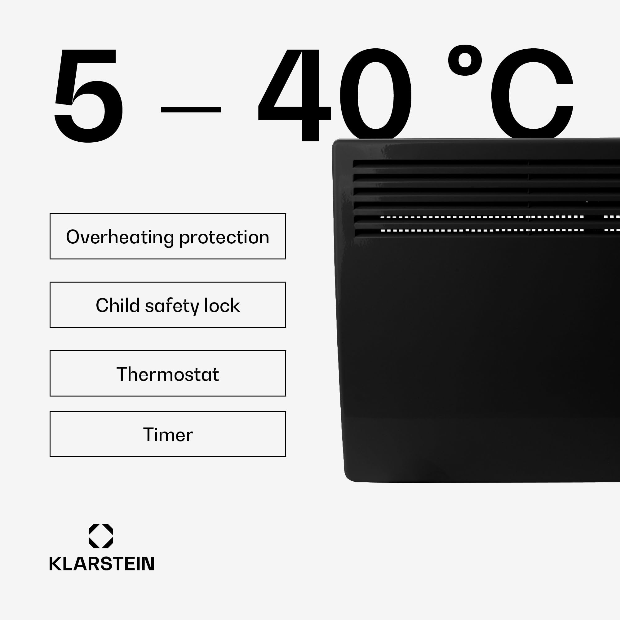 Klarstein Grzejnik elektryczny, Grzejnik konwektorowy wolnostojący lub ścienny, energooszczędny, Wykrywanie otwartego okna, elektryczny, z termostatem, 2000 W