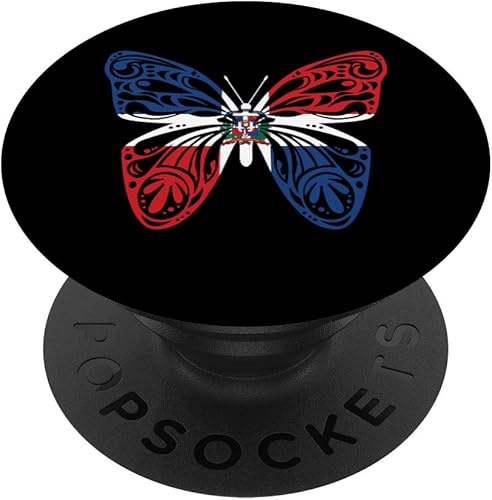 PopSockets - Agarre y soporte para teléfonos y tabletas, diseño de bandera de República Dominicana, Negro
