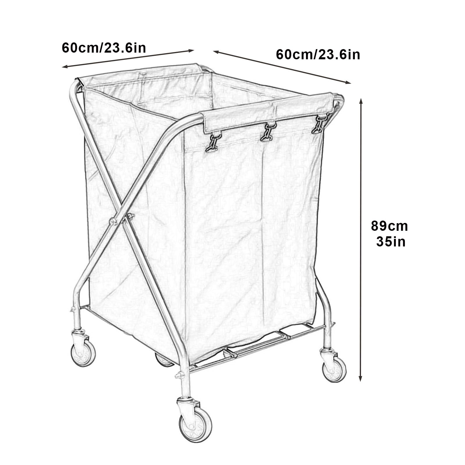FQMYLTYN Carrito de Lavandería Plegable con Ruedas, Cesta de Lavandería Comercial Resistente y Plegable con Bolsa de Lona Desmontable para Hoteles, Hospitales y Hogares, 60x60x89cm(Blue)