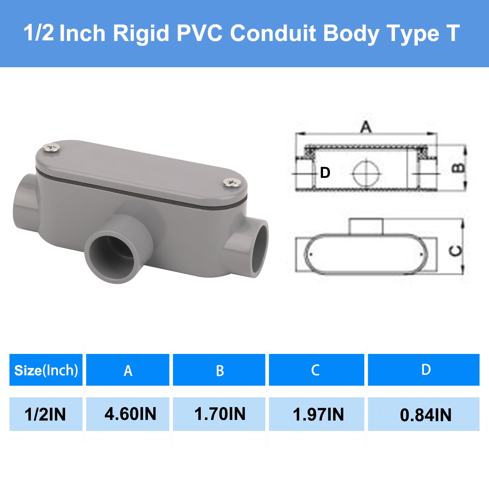 PVC Conduit Fittings - 4 Pack T Type Bodies -2