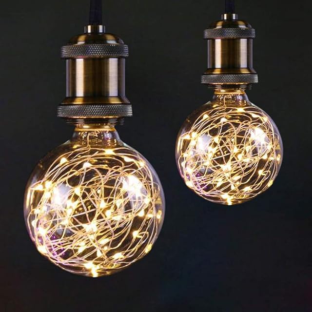 AIFUSI G95 LED Globe Fairy Light Bulb for Ambient Night Lighting, E27 Standard Base Edison with Starry Decorative String Lights for Bathroom, Bedroom, Living Room [2 Pack, Warm White]