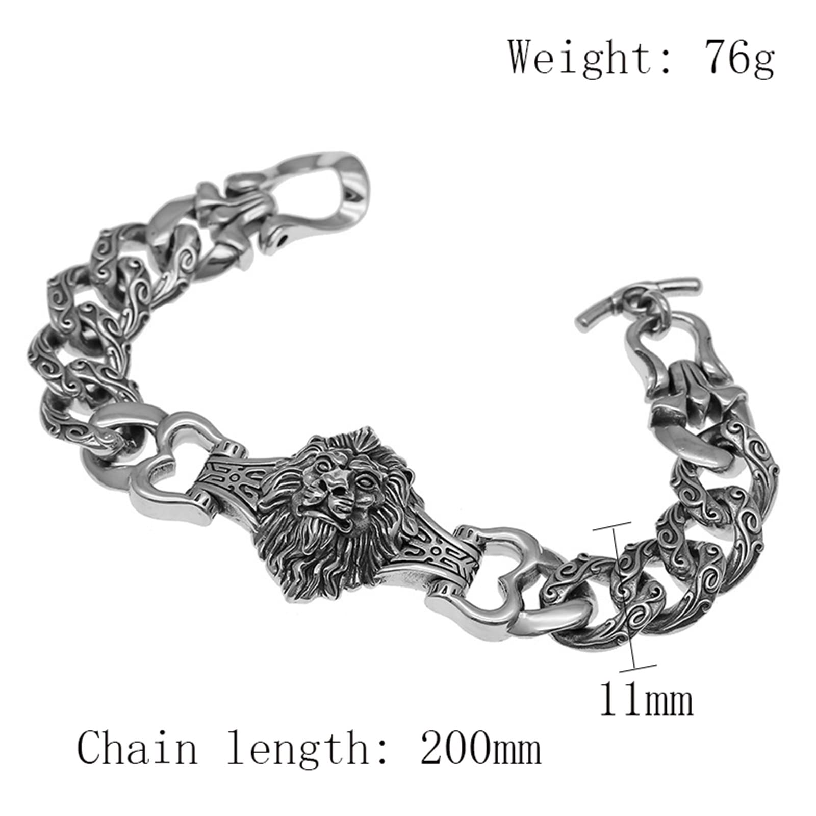 Brazalete plata ley S925 para hombre Löwenkopf, brazalete cabeza león dominante retro vikingo, plateado, 20 cm