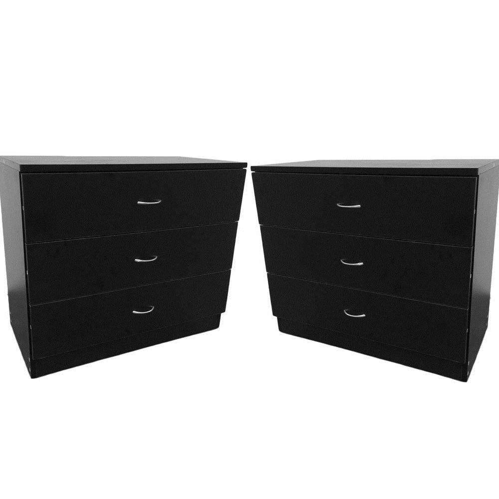 Amazon Com Pongwitshop Set Of 2 Pcs Nightstands Or Dresser With 3 Drawers Bedroom Wood Black Furniture Decor