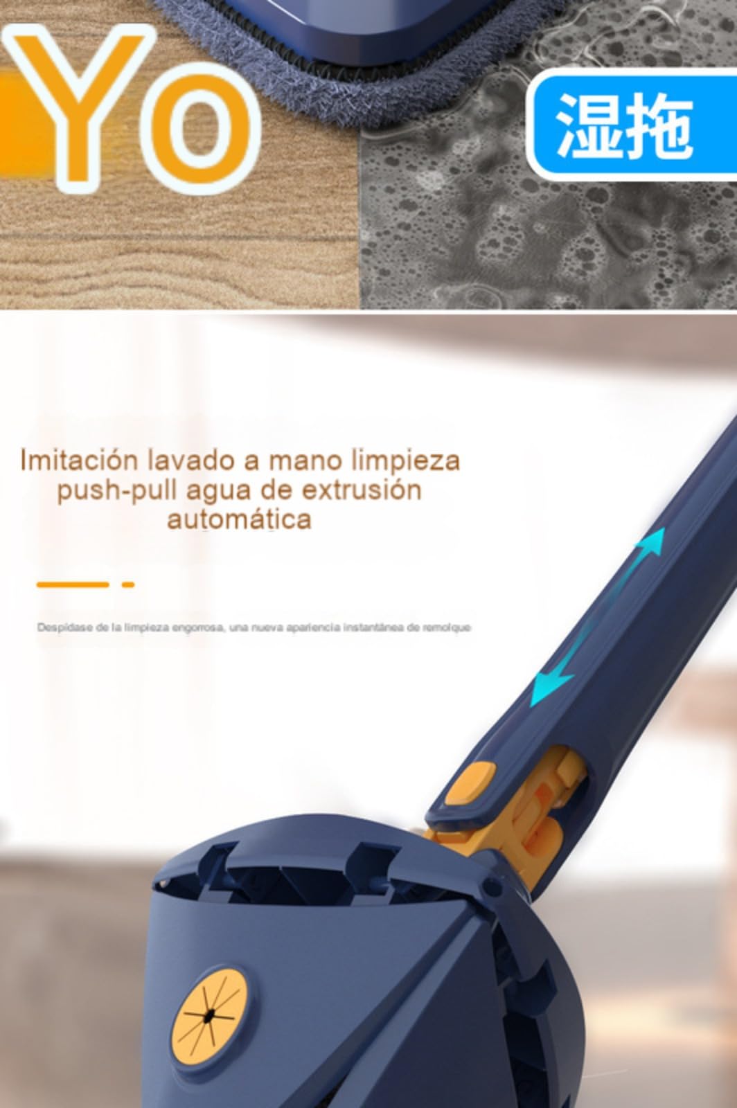 Mopa triangular giratoria de 360º para suelos, azulejos y paredes, fregona autoescurridora con 6 manuales de repuesto y 50 puntas para una limpieza eficiente