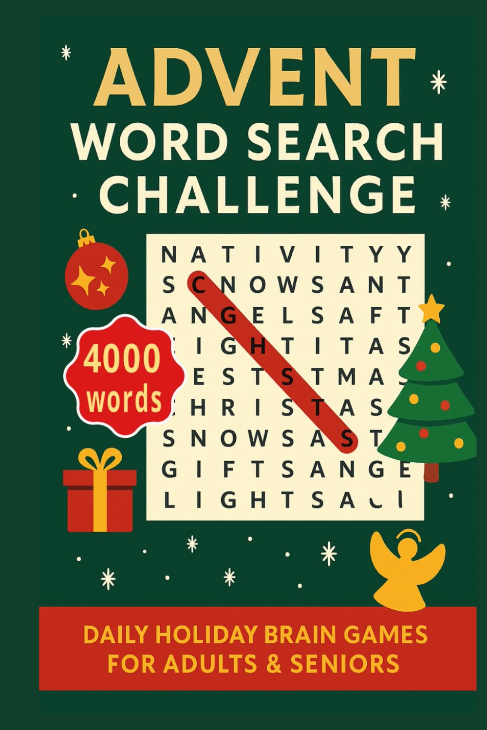 ADVENT WORD SEARCH CHALLENGE: 100 Holiday Puzzles • 4000 Words • Large-Print Christmas Brain Games for Adults & Seniors (2026 new year word search)