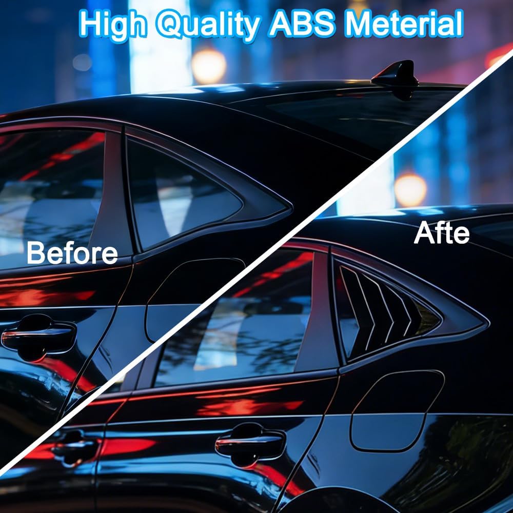 Glossy Black Rear Side Window Louvers Exterior Decoration Cover Compatible with Honda Civic Sedan 11th Gen 2022 2023 2024 2025 2026 Sport Styling Mod Custom ABS Trim 2Pcs Set