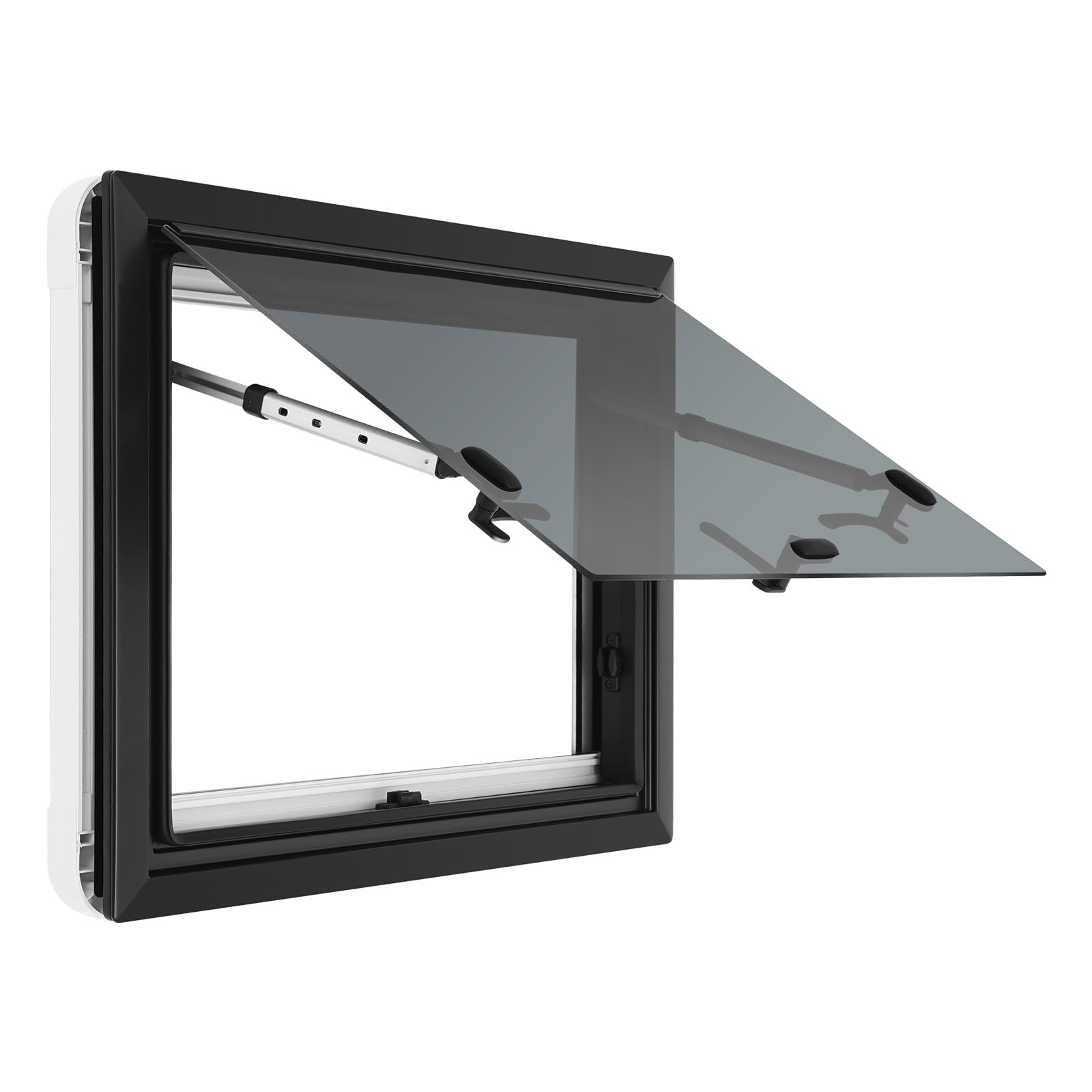 Ventana para caravana 65x50 cm, ventana abatible para autocaravana y caravana con protección contra insectos y protección solar integrada, ventana lateral para camper, vidrio templado de 4 mm