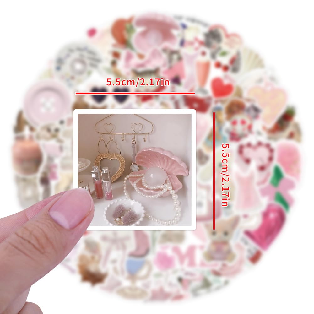 LYunMu Coquette 100 Pcs Stickers for Kids Teens Adults Aesthetic Stickers Pack, Pink, PVC, Smooth Flat Surfaces, Eclectic - Image 2