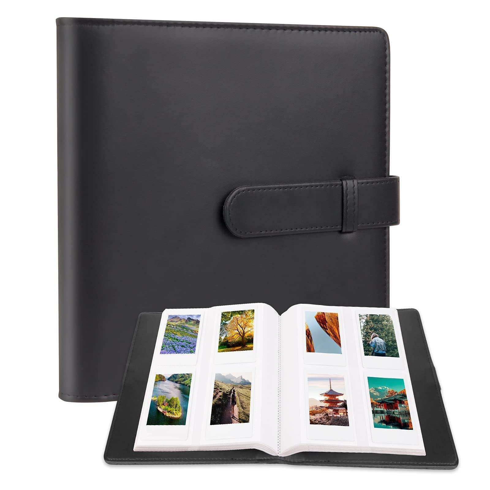 X springPhoto Albums, Leather Photocard Holder Book, Waterproof Large Capacity DIY Albums with Clips, Simple Design 256 Pockets Photo Album for Family Photos and Wedding Photos Storage (Black)