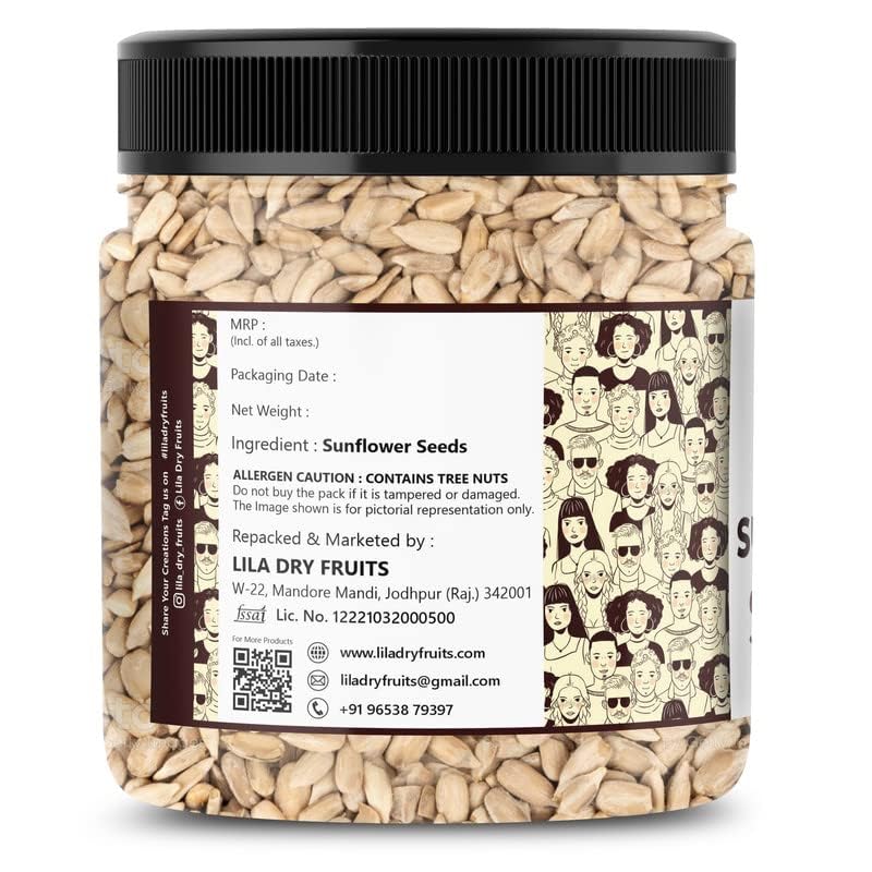 Image of LILA DRY FRUITS Sunflower Seeds 200 Grams Raw & Natural Surajmukhi ke Beej Premium Edible Seeds for Snacking, Salads, Smoothies, Breakfast Bowls, Baking & Daily Nutrition Perfect for Gifting
