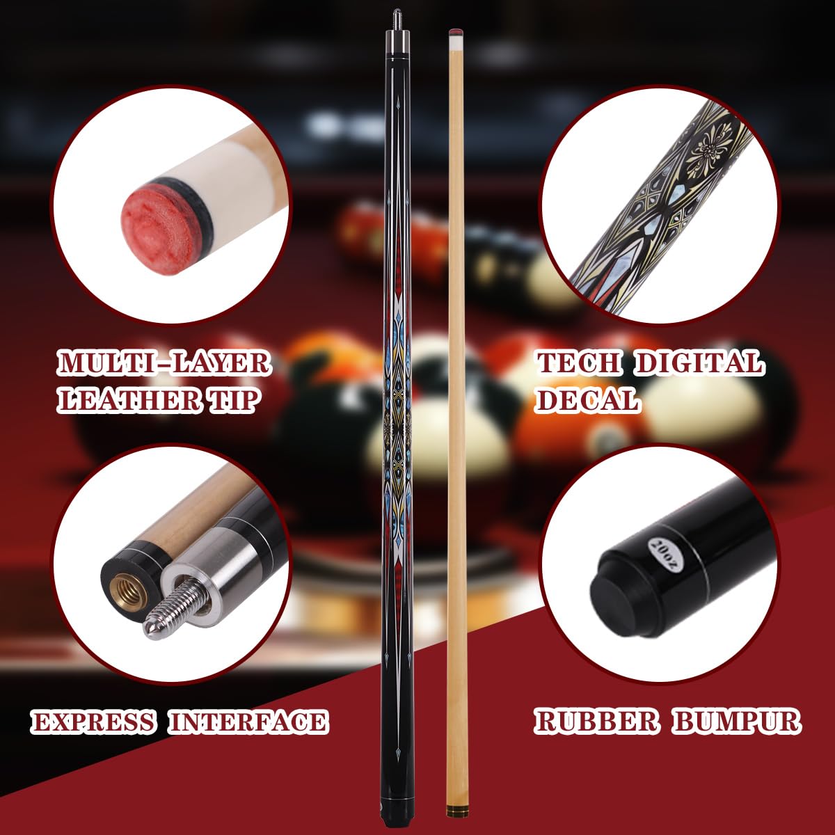 58 Inch13mm 19oz/20oz Maple Billiard Stick Pool Cue Set, Canadian Maple Professional Billiard Pool Cue Stick Set, Billiard Cue Stick